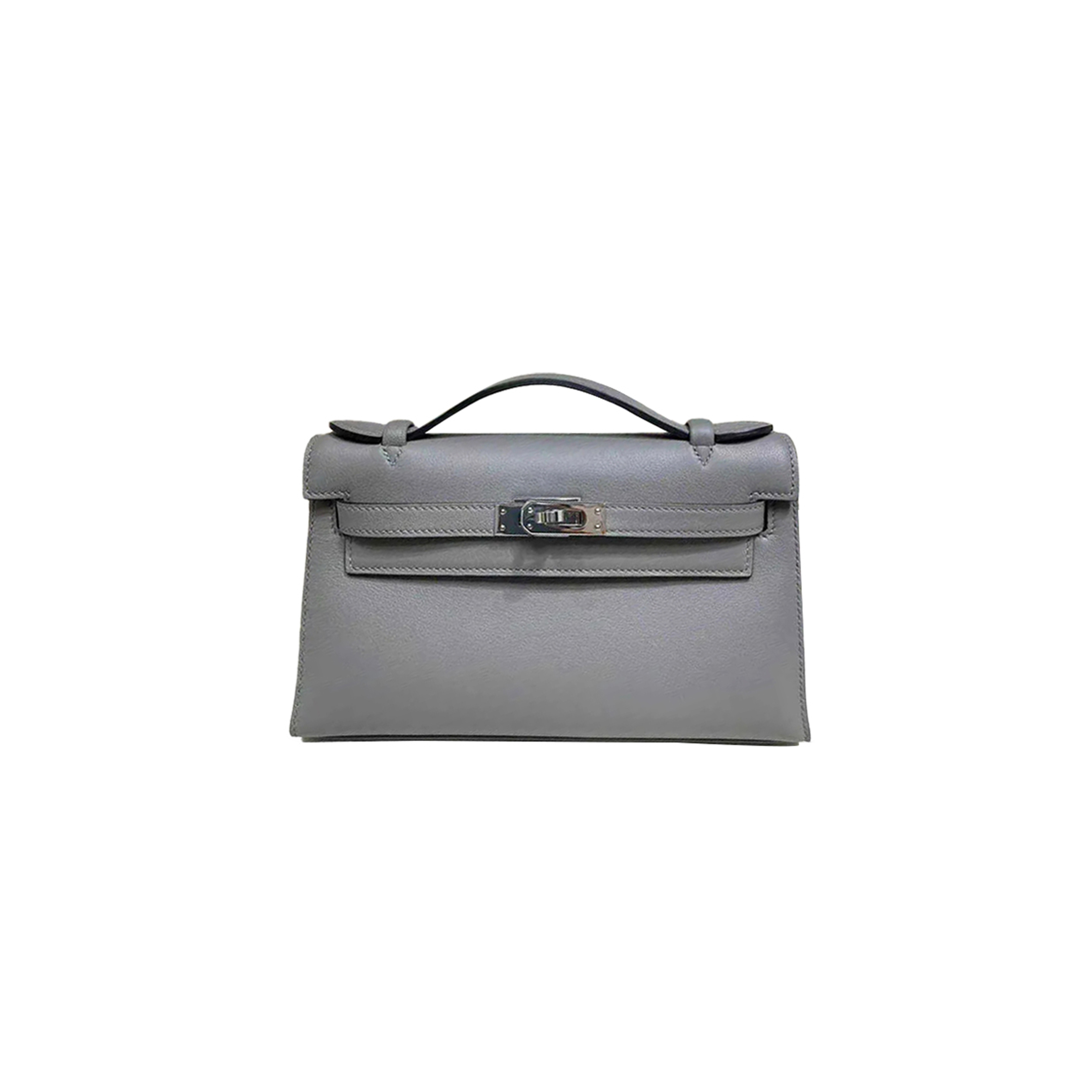 HERMÈS KELLY POCHETTE SWIFT CUMULONIMBUS GRAY SILVER BUCKLE (22*14*7cm)